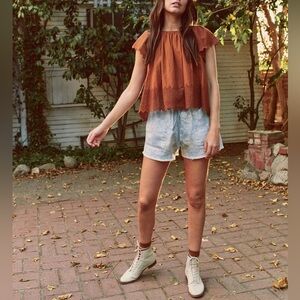 THE GREAT. Terracotta Scalloped Blouse